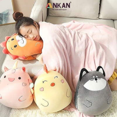 Bộ Chăn Gối Văn Phòng 3 Trong 1 Kiểu Chó Husky Mặt Cộc - Siêu Dễ Thương Dùng Để Giữ Ấm Tay Có Chăn Đắp Và Gối Kê Đầu Vô Cùng Tiện Lợi 