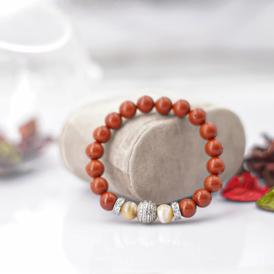 Vòng tay nữ đá Jasper đỏ + Charm cầu 8mm do Anqlo chế tác