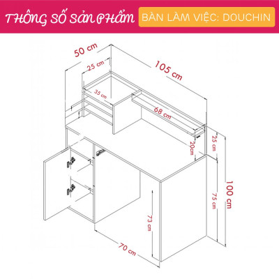 Bàn làm việc liền giá kết cấu chắc chắn SMLIFE Douchin