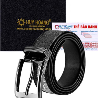 Thắt Lưng Nam Da Cá Đuối Bản Lớn Đầu Kim Huy Hoàng HT4504 - Đen