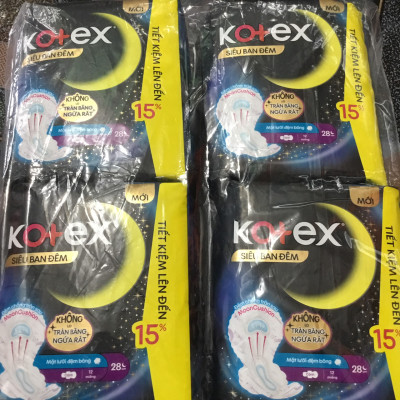 (Gói lớn 12 Miếng)-Combo 4 Gói Băng Vệ Sinh Kotex Siêu Ban Đêm 28cm - Mỗi Gói 12 Miếng- HSD luôn mới