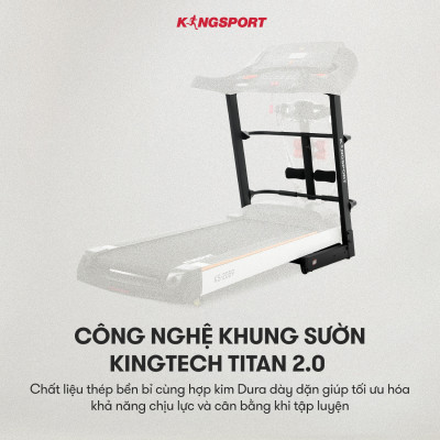 Máy chạy bộ KINGSPORT KS-2059 New nâng dốc tự động 18%, tốc độ tối đa 18km/h, kèm đai massage và thanh gập bụng, cân nặng phù hợp từ dưới 80-85kg