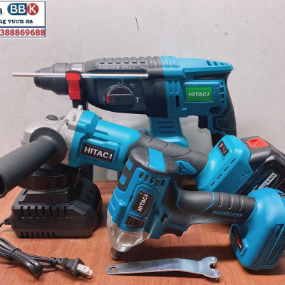 Bộ Combo 3 Trong 1 Gồm Máy Khoan Đục Bê Tông, Máy Mài Và Máy Siết Bulong Dùng Pin 199V 15 Cell, Lõi Đồng 100%, Động Cơ Không Chổi Than - Bảo Hành 1 Năm