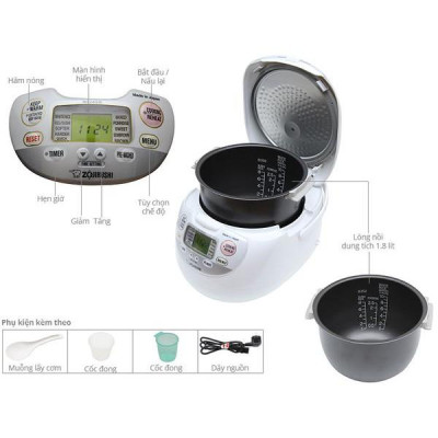 Nồi cơm điện tử Zojirushi 1.8L NS-ZAQ18-WZ, công suất 1000W, sản xuất tại Nhật Bản, bảo hành 1 năm | HÀNG CHÍNH HÃNG