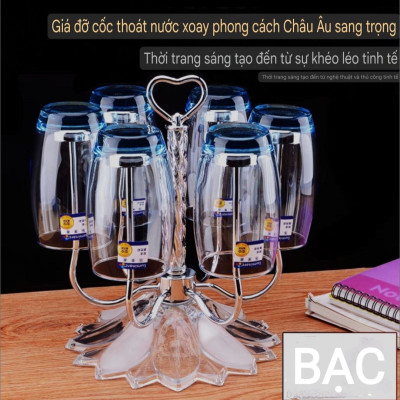 GIÁ ÚP CỐC ĐỂ BÀN INOX CAO CẤP CHÂN PHA LÊ - GIÁ ĐỠ ÚP LY CỐC INOX & THỦY TINH PHA LÊ LUXURY THOÁT NƯỚC XOAY  PHONG CÁCH CHÂU ÂU SANG TRỌNG