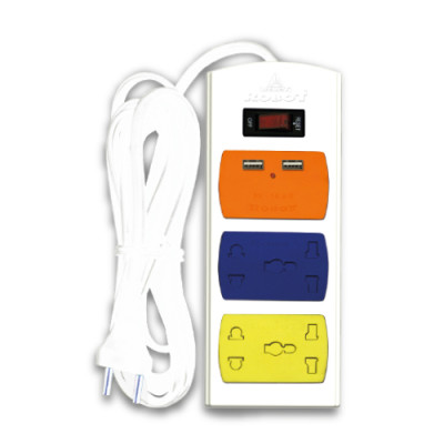 Ổ Cắm Điện Nối Dài Robot 2 Ổ 5 Chấu (Có Nắp Che) Và Cổng Sạc USB - Hàng Chính Hãng