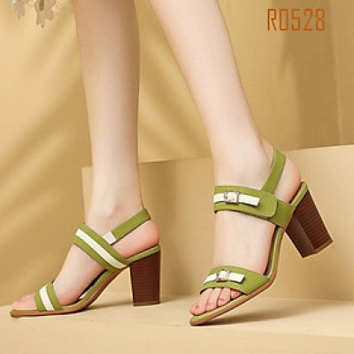 Giày sandal nữ cao gót đế cao 7 phân hàng hiệu rosata hai màu đen xanh thời trang cao cấp ro528
