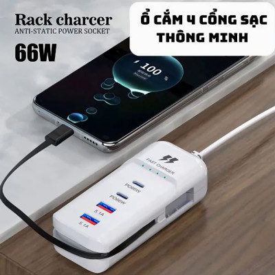 Ổ cắm sạc nhanh điện thoại Original 4 cổng đa năng 2PD+2USB Type-c kèm dây sạc 66w - Hàng chính hãng