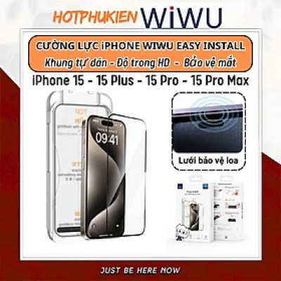 Kính cường lực khung tự dán cho iPhone 15 / 15 Plus / 15 Pro / 15 Pro Max hiệu WIWU SQ-008 Easy install - Viền siêu mỏng 0.33mm, chống mẻ cạnh, Phủ nano siêu mượt - Hàng nhập khẩu