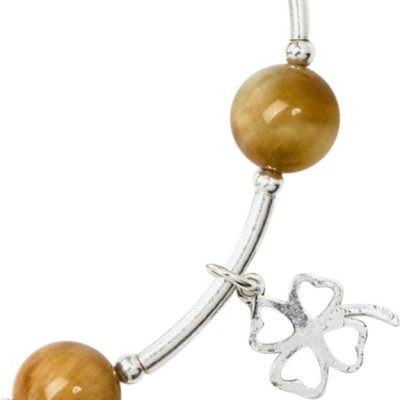 Vòng Đá Mắt Hổ Phối Charm Bạc 925 Cỏ 4 Lá 10mm Ngọc Quý Gemstones VT168