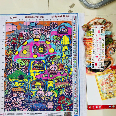 Tranh thêu kín Gấu trúc dễ thương LJ064, kích thước 55x75 cm, 11ct thêu kín 3 sợi