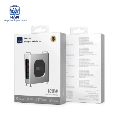 Trạm sạc hàng chính hãng WiWU Warrior 100W Wi-G013: Thiết kế Mag Pro, nhiều cổng sạc 2C2A, sạc nhanh đa thiết bị