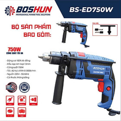 Máy Khoan Điện Cầm Tay BOSHUN - Máy Khoan Điện Cầm Tay Công Suất Lớn 750W- Đầu Kẹp 13 mm Cực Khoẻ Tiện Lợi