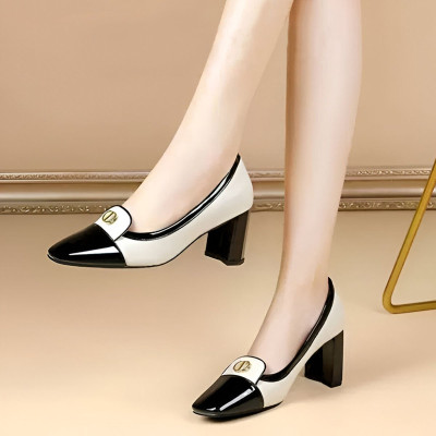 Giày cao gót nữ đẹp đế vuông 6 phân hàng hiệu rosata màu trắng thời trang cao cấp ro391