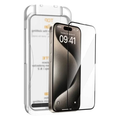 Kính cường lực khung tự dán cho iPhone 16 ProMax / 16 / 16 Plus / 16 Pro hiệu WIWU SQ-008 Easy install - Viền siêu mỏng 0.33mm, chống mẻ cạnh, Phủ nano siêu mượt - Hàng nhập khẩu