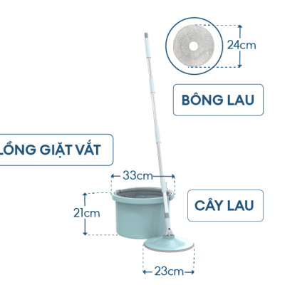 Bộ lau nhà xoay 360 độ thông minh 2 bông lau SUNHOUSE KS-CL235PB - Bảo hành 6 tháng - Hàng chính hãng