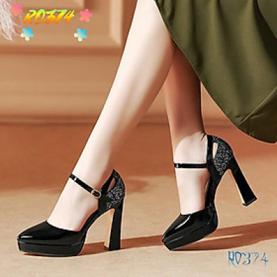 Giày sandal nữ cao gót 9 phân hàng hiệu rosata đẹp hai màu đen da ro374