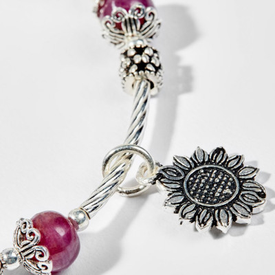Vòng Tay Phong Thủy Nữ Đá Ruby Phối Charm Hoa Hướng Dương Bạc (6mm) Mệnh Hỏa, Thổ Ngọc Quý Gemstones
