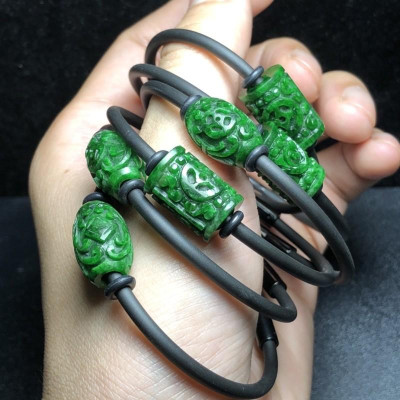 Vòng Tay Lu Thống Ngoc-Xanh-Sơn-Thuỷ dáng tròn/Cầu Tài Lộc, Công Việc Hanh Thông Thuận Lợi/ Hợp tất cả các mệnh