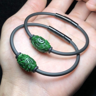 Vòng Tay Lu Thống Ngoc-Xanh-Sơn-Thuỷ dáng tròn/Cầu Tài Lộc, Công Việc Hanh Thông Thuận Lợi/ Hợp tất cả các mệnh