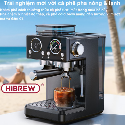 Máy pha và xay cà phê bán tự động 3 trong 1 Espresso, Cappuccino, Latte thương hiệu Mỹ cao cấp HiBREW H20 - Công suất 1500W 20bar - Hàng nhập khẩu