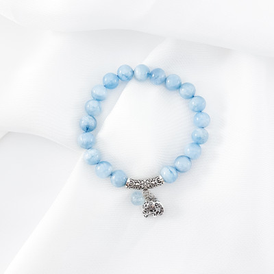 Vòng tay mệnh thủy, mộc đá Aquamarine mix charm con voi