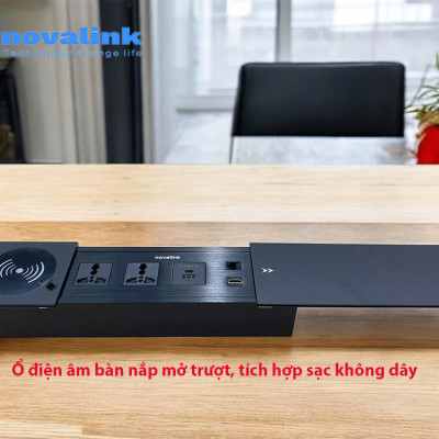 Ổ điện âm bàn họp nắp mở trượt dọc Novalink ST-W, tích hợp sạch không dây, hdmi, sạc USB-C, RJ45. Nhập khẩu chính hãng.