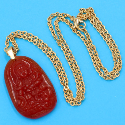 Dây chuyền mặt Phổ Hiền Bồ Tát - thạch anh đỏ 3.6cm DIVTOB2 - dây inox - tuổi Thìn, Tỵ