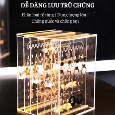 Hộp 3 khay treo trang sức khuyên tai mica trong suốt (khay trong và khay đen giao ngẫu nhiên)