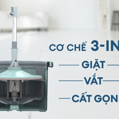 Bộ lau nhà xoay 360 độ thông minh 2 bông lau SUNHOUSE KS-CL235PB - Bảo hành 6 tháng - Hàng chính hãng