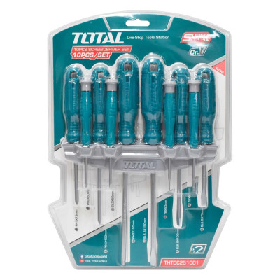 Bộ 10 cây tua vít dẹp, bake, sao, chuẩn đa năng TOTAL THTDC251001 - Thép chuyên dụng CR-V, tay cầm nhựa chắc chắn, bền bỉ