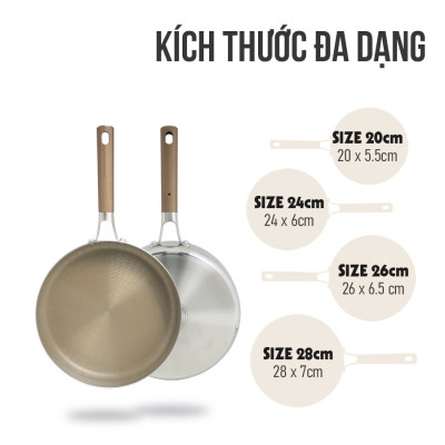 Chảo Inox 3 lớp liền khối chống dính Kalpen Nano Titanium Dauer chuản Đức - Hàng chính hãng