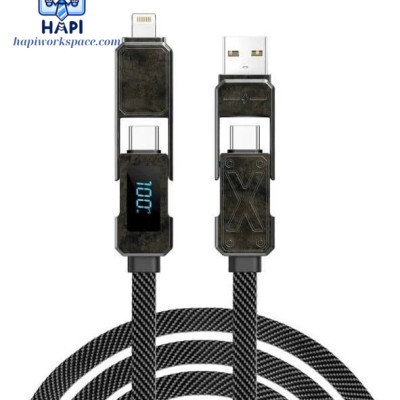 Cáp sạc hàng chính hãng WiWU 4 trong 1 Titan Wi-C039: Công suất 100W, cáp dẹt bọc dù, đầu hợp kim siêu bền