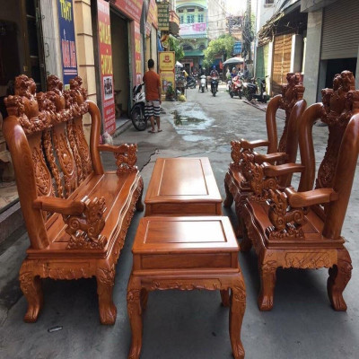 Bộ bàn ghế Tam Sư Nghê Ba Đầu gỗ Gõ Đỏ