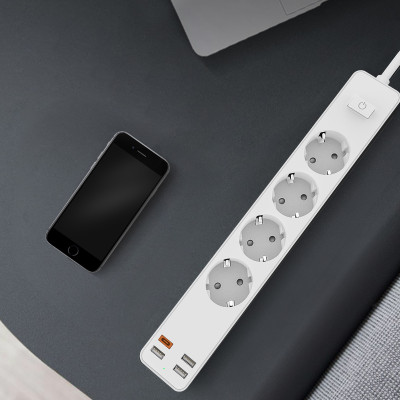 Ổ Điện Wiwu Power Strip Socket With 4 AC 3 USB 20w PD Ngăn Trẻ Em Chạm Vào, Dây Cáp Dày và Bền - Hàng Chính Hãng
