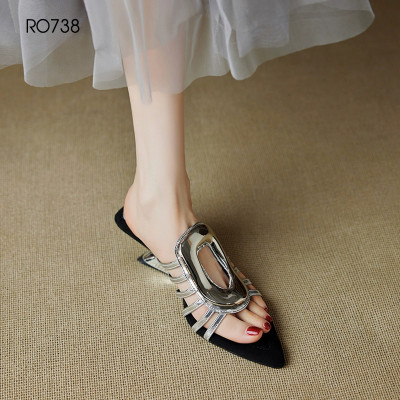 Dép nữ quai ngang, mũi nhọn, đế cách điệu ROSATA RO738 - 5p - Đen, Nâu - BKSTORE