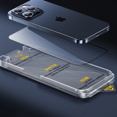 Kính cường lực khung tự dán cho iPhone 16 ProMax / 16 / 16 Plus / 16 Pro hiệu WIWU SQ-008 Easy install - Viền siêu mỏng 0.33mm, chống mẻ cạnh, Phủ nano siêu mượt - Hàng nhập khẩu