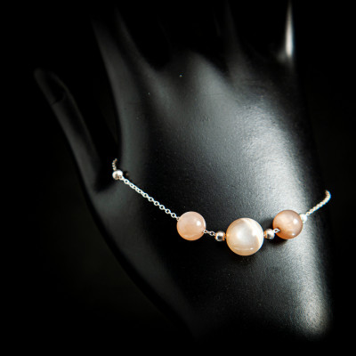 Lắ Tay Phong Thủy Đá Xà Cừ - Hắc Nguyệt Quang Thiên Nhiên Mix Bạc LT006