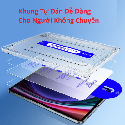 Kính Cường lực Cho Samsung Tab S10 FE, S10 Plus - Vát Cạnh, Có Khung Tự Dán Chuẩn, full màn hình, Chống Va Đập