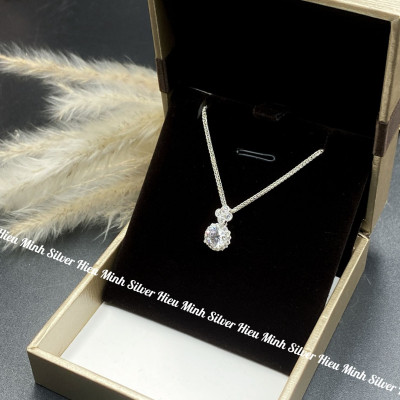 Dây Chuyền Bạc Nữ Mặt Đá Tròn Tuyệt Đẹp Bạc Hiểu Minh DMD549