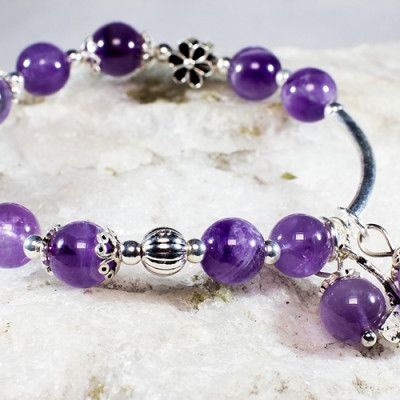 Vong Tay Phong Thủy Thạch Anh Tím Thiên Nhiên Mix Bạc 925 Cho Mạng Kim Thủy, Món Qùa Trang Sức  Phong Thủy May Mắn Ý Nghĩa  VT016