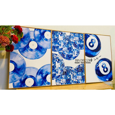 (ẢNH THẬT) Tranh treo tường nghệ thuật tranh xanh dương trang trí decor quán nhà hàng khách sạn