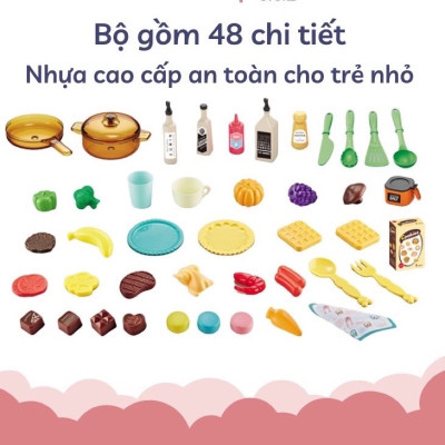 Đồ Chơi Nấu Ăn Cho Bé 48 Chi Tiết Có Tạo Khói, Đồ Chơi Nhà Bếp Nhà Bếp Cỡ Lớn Cho Bé Từ 2-6 Tuổi-Màu Hồng