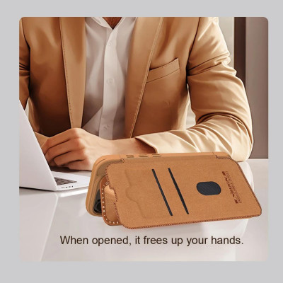 Bao da cho iPhone 16 Pro Max - 16 Pro NILLKIN QIN PROP - bảo vệ Camera kiêm giá đỡ - Hàng chính hãng