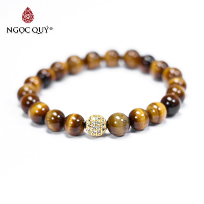 Vòng tay đá mắt hổ vàng nâu phối charm hợp kim đính đá mệnh thổ, kim - Ngọc Quý Gemstones