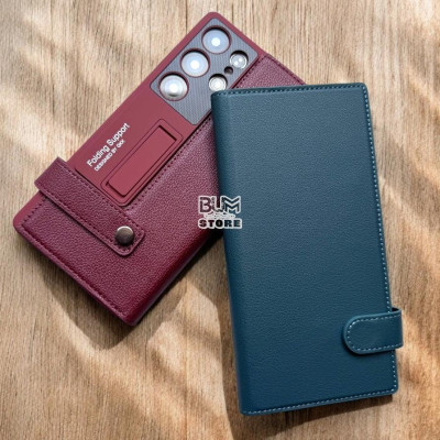 Bao Da Cao Cấp Cho Samsung Galaxy S25 Ultra / S24 Ultra Có Giá Đỡ , Ngăn Để Thẻ , Quai Gài , Bảo Vệ Camera