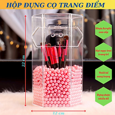 Hộp Đựng Cọ Trang Điểm Ngọc Trai Acrylic- Hộp Cọ Trong Suốt Sang Trọng- Lọ Đựng Cọ Kèm Hạt Trang Trí 3D- Hộp Makeup Brush Holder Cao Cấp- Hộp Đựng Cọ Trang Điểm Hạt Ngọc Tinh Tế