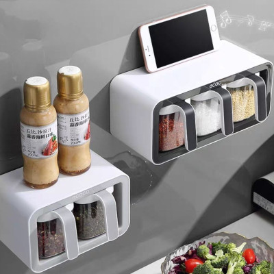 ✅ hàng cao cấp ✅  Bộ 3 ngăn và bộ 2 ngăn - hộp đựng gia vị thông minh có sẵn thìa từng ngăn bằng nhựa ABS gắn tường không cần khoan đục