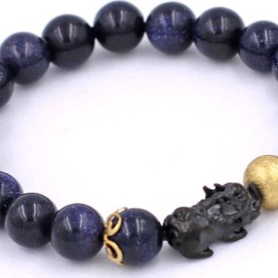 Vòng đeo tay Đá Lam Sa size 8 ly, 10 ly, 12 ly - Vòng tay Tỳ Hưu Đôi inox đen VLSTHHEV8 - hợp mệnh Thủy, mệnh Mộc