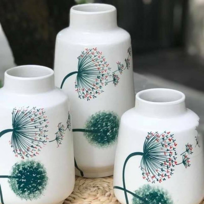 Set 3 lọ hoa decor gốm sứ Bát Tràng cao cấp cao 23